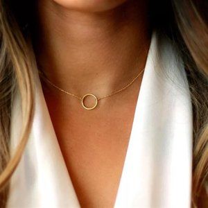 🎉 New Gold Plated Circle Chain Necklace